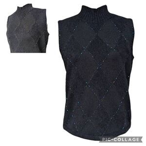 Emma James Black Vest Sweater Embellished High Neck Size M Rabbit Hair Geometric